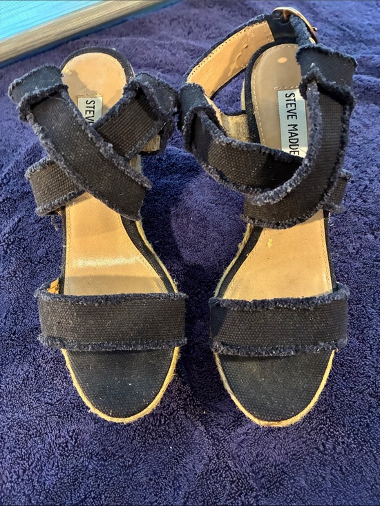 Steve Madden Shoes - Steve Madden Navy Blue Frayed Strap Wedge Sandals